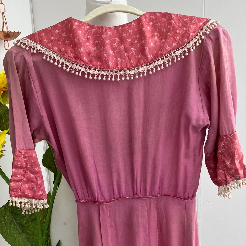 Vintage Antique Edwardian Cream Lace & Mauve Pink A-Line Empire Waist Maxi Dress - Picture 8 of 12